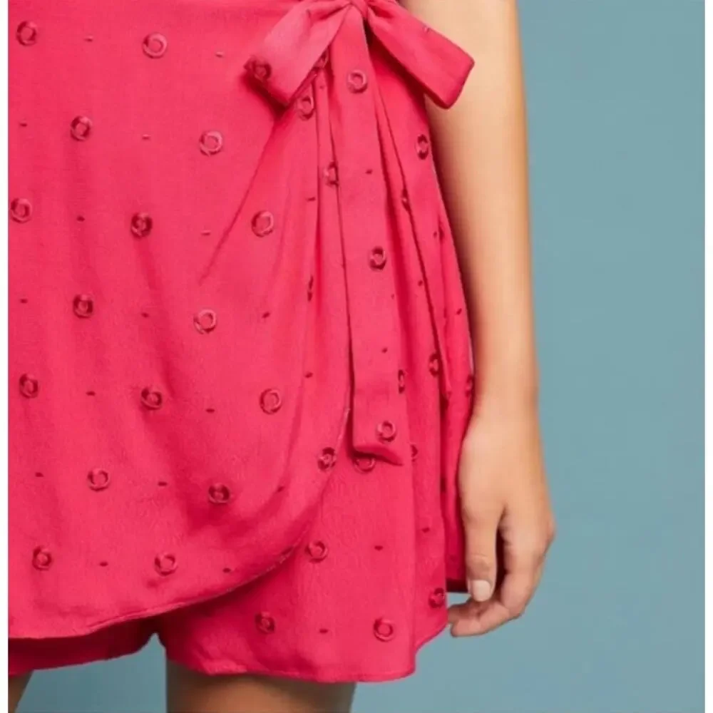 Anthropologie Fuchsia Romper Embroidered dot pattern size M - Picture 7 of 9